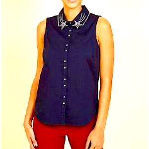 Modcloth NAVY sleeveless blouse with shooting stars